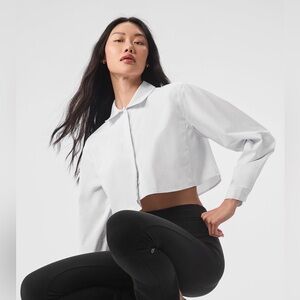 Alo Cropped Take Me Out Button Up, White, Size M, NWT